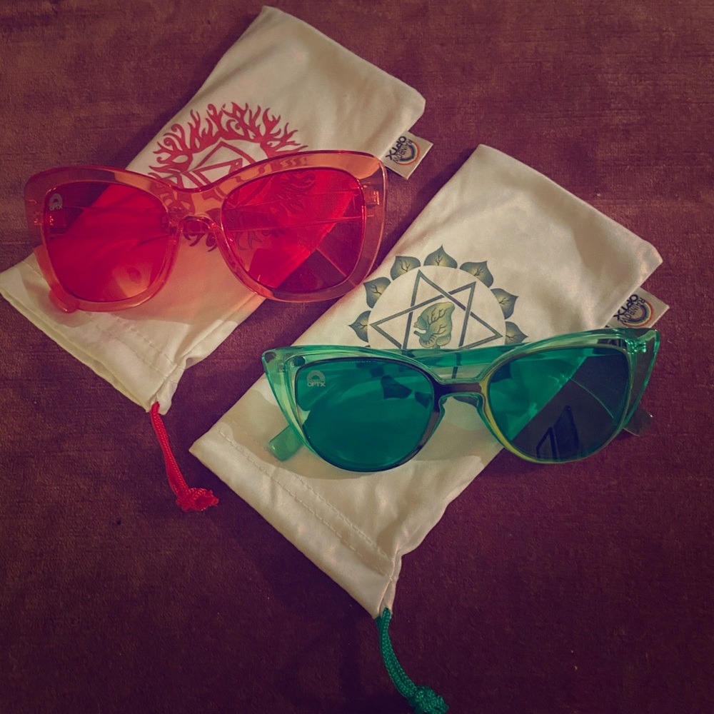 Rainbow Optix Sunglasses one in Red one in Green
